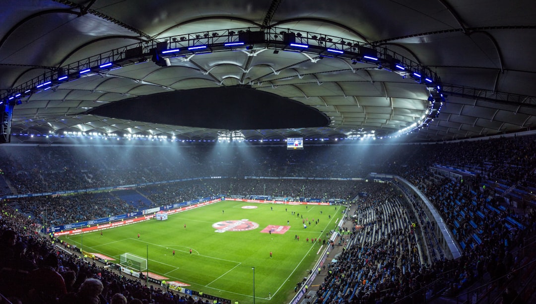 Well lit soccer stadium